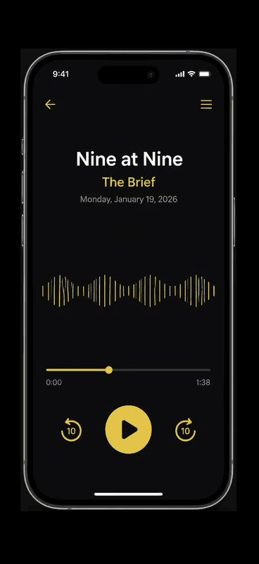 Nine at Nine The Brief audio player on mobile